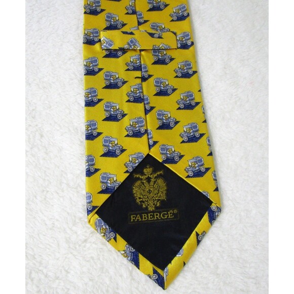 FABERGE Mens Silk Tie Yellow Blue Handmade USA 054 Truck Print - Picture 3 of 8